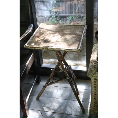 2680 - Antique tortoise shell bamboo gypsy table, approx 72cm H x 47cm W x 43cm D