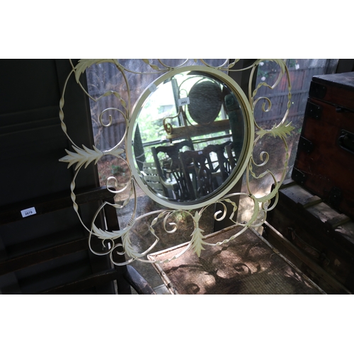 2682 - Modern metal scrolling surround circular mirror, approx 85cm x 85cm