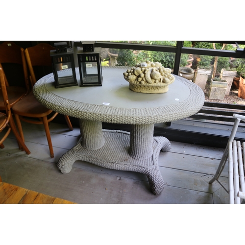 2697 - Unique painted sea grass oval centre table, with twin pedestal support, approx 72cm H x 120cm W x 80... 