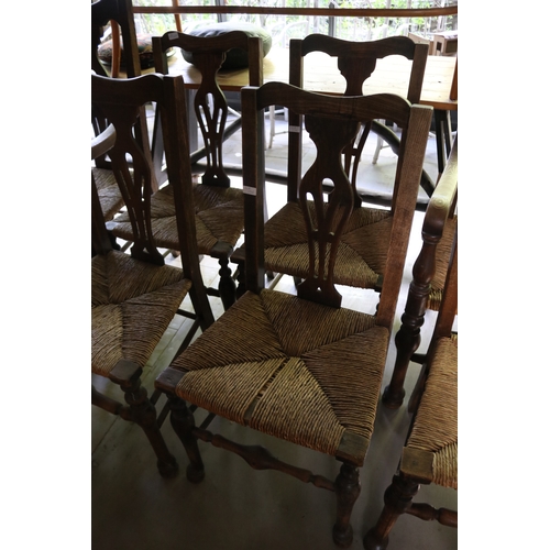 2698 - Set of eight antique English rush seated country chairs to include pair of arm chairs (8)