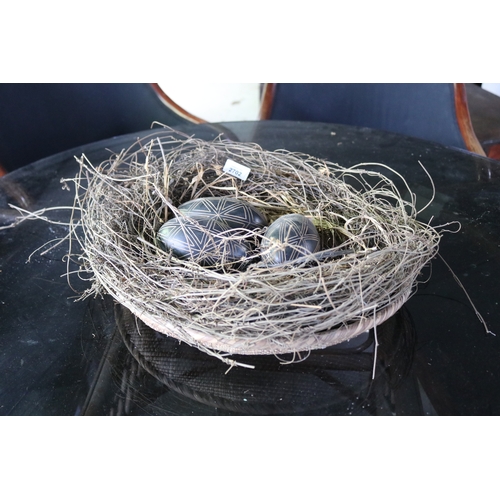 2702 - Birds nest with faux birds eggs, approx 46cm Dia