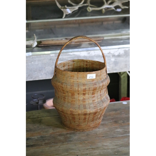 2704 - New Guinea buka basket, approx 30cm H ex handle x 26cm Dia