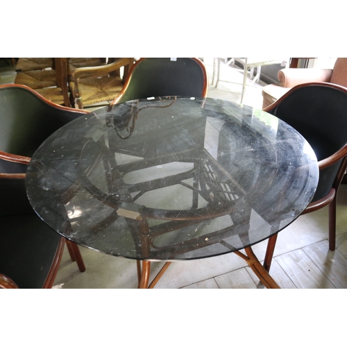 2713 - Glass topped cane dining table, approx 75cm H x 120cm Dia
