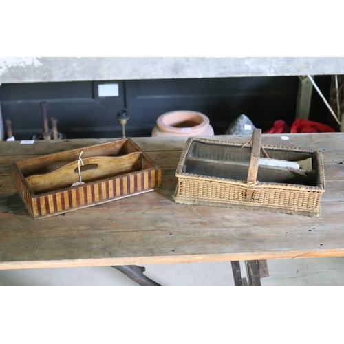 2714 - Two cutlery trays, approx 8cm H ex handle x 36cm W x 21cm D and smaller (2)