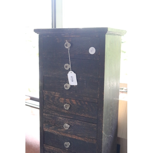 2719 - Small scale eight drawer pedestal cabinet, with glass pulls, approx 64cm H x 30cm W x 17cm D