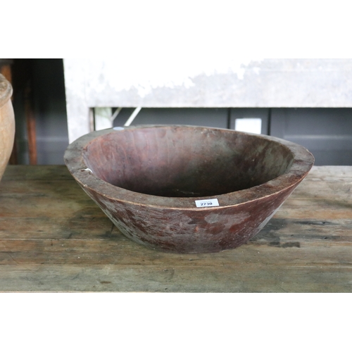 2730 - Large carved wood bowl, approx 15cm H x 49cm Dia