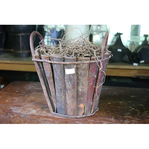 2744 - Branch slice surround basket with birds nest, approx 29cm H ex handles x 35cm Dia