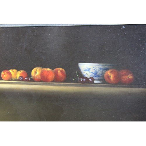 1724 - Philip Drummond (1963-.) Australia, still life, Cherries and Peaches, see  verso, approx 121cm W x 6... 
