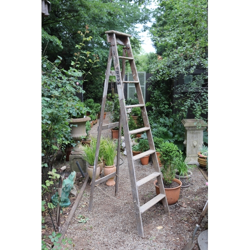 2568 - Two old wooden ladders, one A fame with other extension (2)