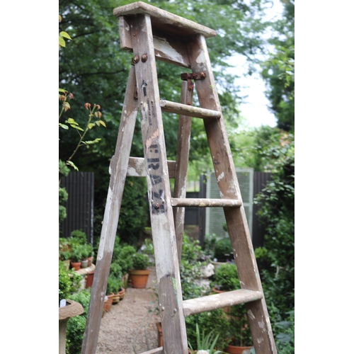 2568 - Two old wooden ladders, one A fame with other extension (2)