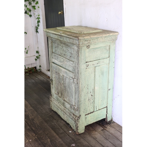 2589 - Antique green crackle painted oak ice chest, approx 73cm W x 50cm D x 107cm H (front veranda area)