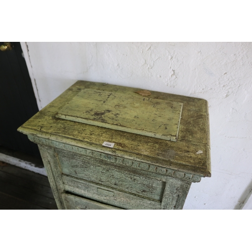 2589 - Antique green crackle painted oak ice chest, approx 73cm W x 50cm D x 107cm H (front veranda area)