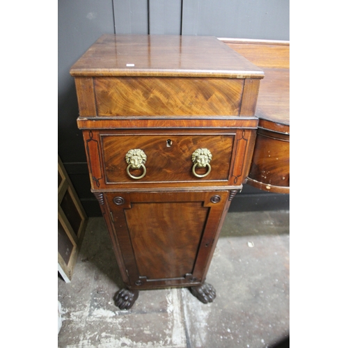 2724 - Antique English regency mahogany twin pedestal sideboard, bow front central section with two drawers... 