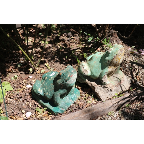 2748 - Two large vintage green painted composite stone garden frogs, approx 44cm H and smaller (2)