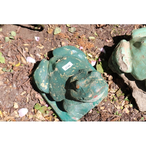 2748 - Two large vintage green painted composite stone garden frogs, approx 44cm H and smaller (2)