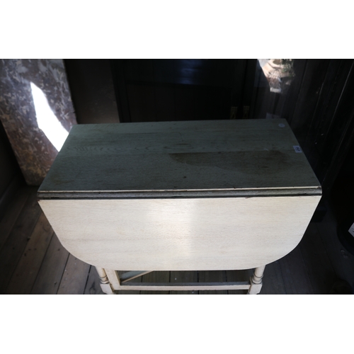 2752 - Vintage painted oak drop side table, approx 78cm H x 84cm W x 42cm D (sidesdown) or 120cm Dia (sides... 