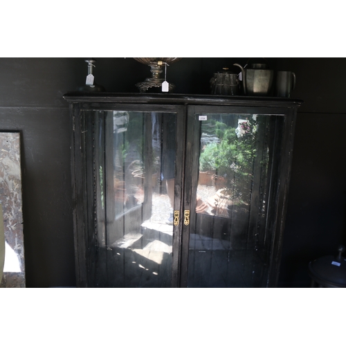 2754 - Black painted glazed two door shop display cabinet, approx 132cm H x 113cm W x 23cm D