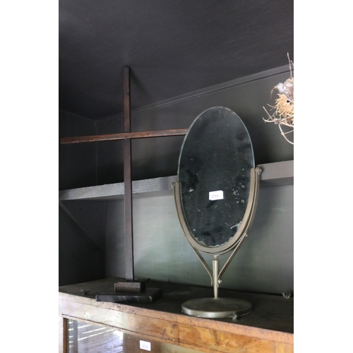 2769 - Brass iron weighted base shop vanity mirror, along with a shop display tree, approx 71cm H x 43cm W ... 