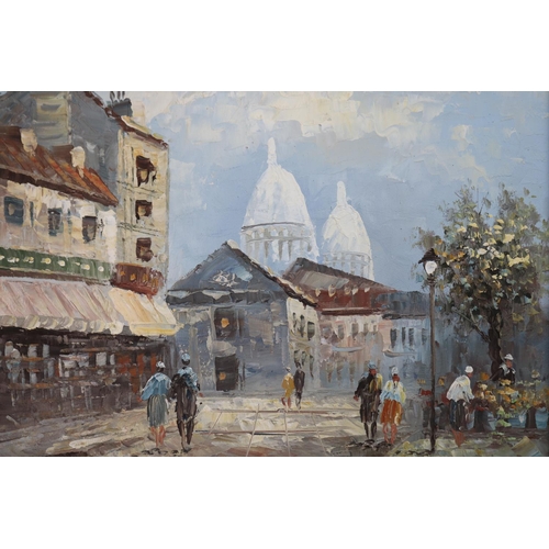 1038 - Burnett, two oils on canvas, Street scenes, both signed lower left, each approx 30cm x 38cm