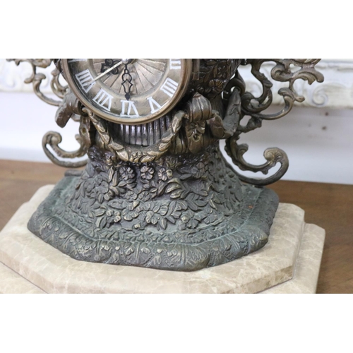 2017 - French style mantle clock, battery operated, untested, approx 47cm H x 33cm W x 20cm D