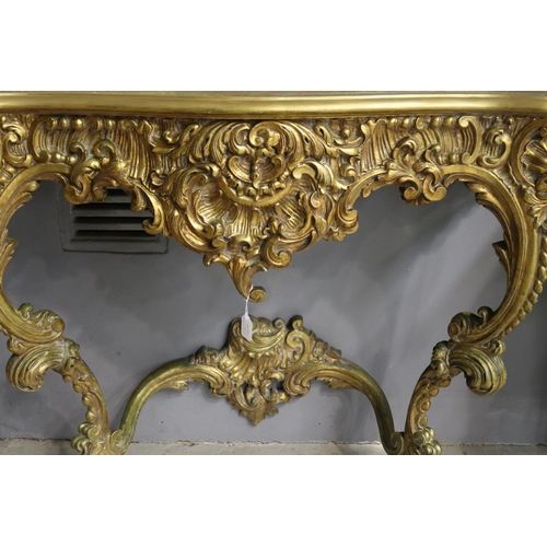 2062 - Elaborate French Louis XV revival gilt console, approx 88cm H x 98cm W x 40cm D