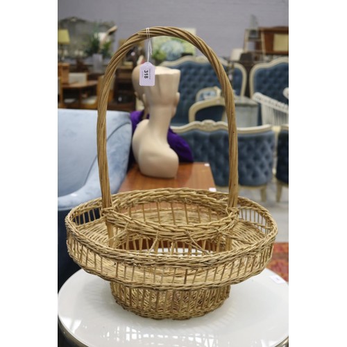 2078 - Vintage French woven cane basket, approx 21cm H (ex handle) x 43cm Dia