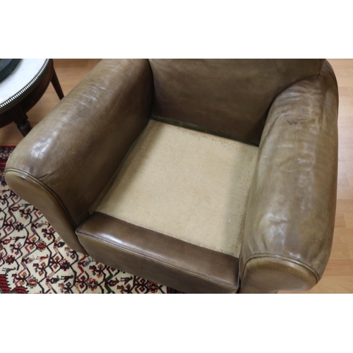 2091 - Pair of large vintage French leather armchairs, approx 80cm H x 87cm W x 85cm D (2)
