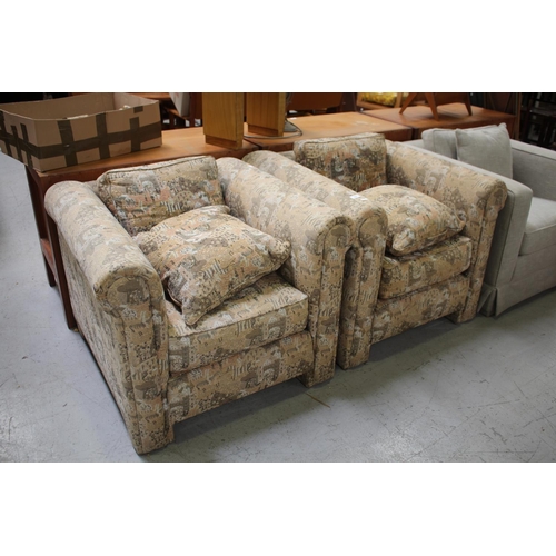 2099 - CHARITY 3/1/24 - Pair of tub armchairs upholstered and with cushions, each approx 72cm H x 88cm W (2... 