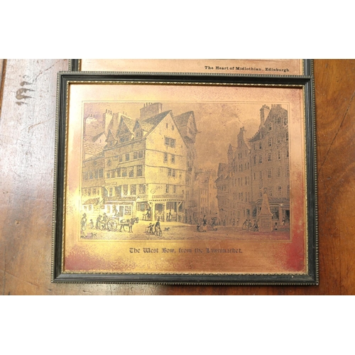 2100 - Three framed copper printing plates, of English interest, each approx 20cm x 24cm (3)