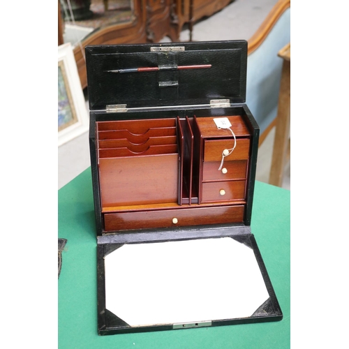 2250 - Black leather writing slope (Handle missing), approx 25cm H x 31cm W x 12cm D