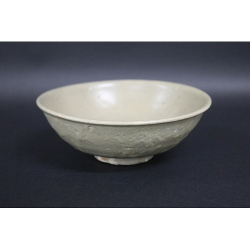 2257 - Early antique Chinese celadon glazed lotus bowl, approx 6.5cm H x 17.5cm Dia