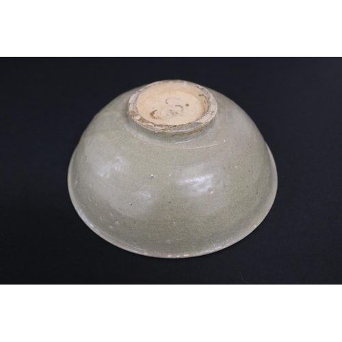 2257 - Early antique Chinese celadon glazed lotus bowl, approx 6.5cm H x 17.5cm Dia