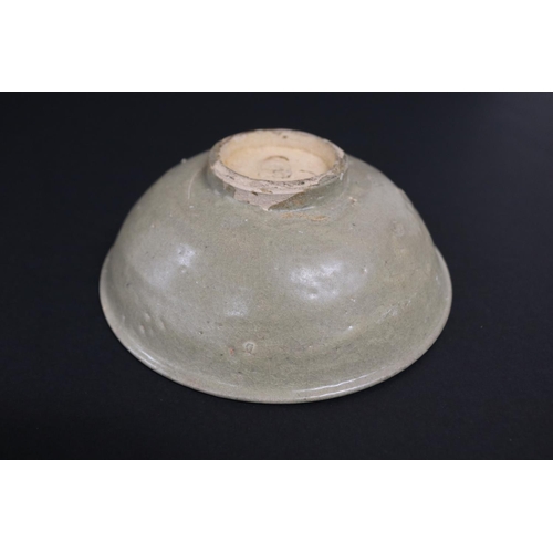 2257 - Early antique Chinese celadon glazed lotus bowl, approx 6.5cm H x 17.5cm Dia