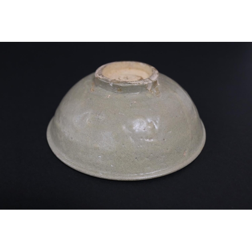 2257 - Early antique Chinese celadon glazed lotus bowl, approx 6.5cm H x 17.5cm Dia