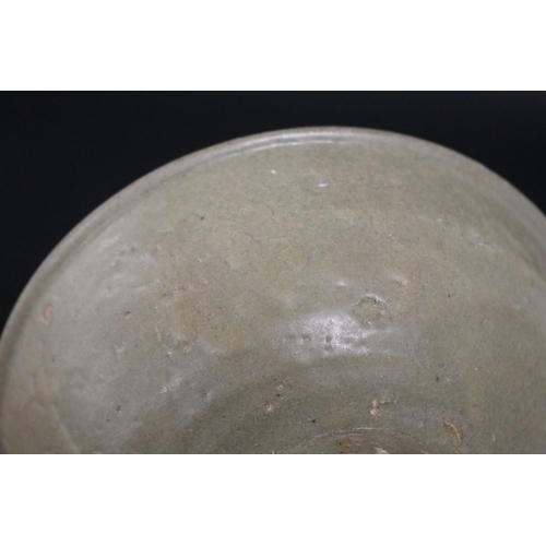 2257 - Early antique Chinese celadon glazed lotus bowl, approx 6.5cm H x 17.5cm Dia