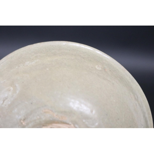 2257 - Early antique Chinese celadon glazed lotus bowl, approx 6.5cm H x 17.5cm Dia