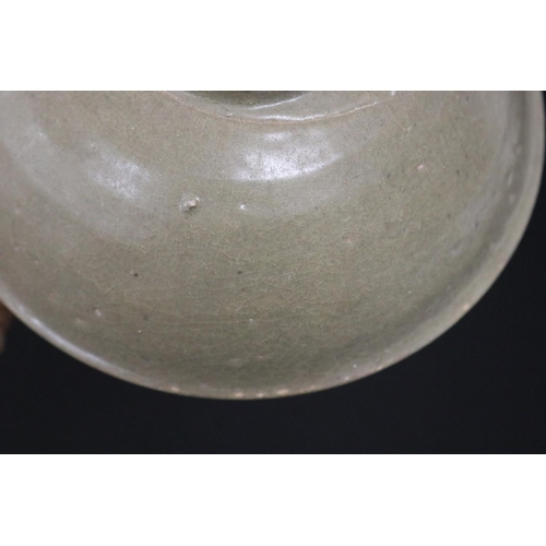 2257 - Early antique Chinese celadon glazed lotus bowl, approx 6.5cm H x 17.5cm Dia