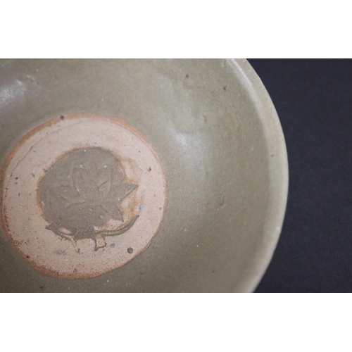 2257 - Early antique Chinese celadon glazed lotus bowl, approx 6.5cm H x 17.5cm Dia