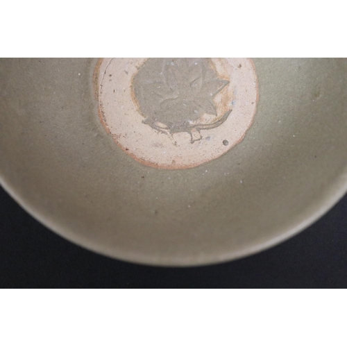 2257 - Early antique Chinese celadon glazed lotus bowl, approx 6.5cm H x 17.5cm Dia