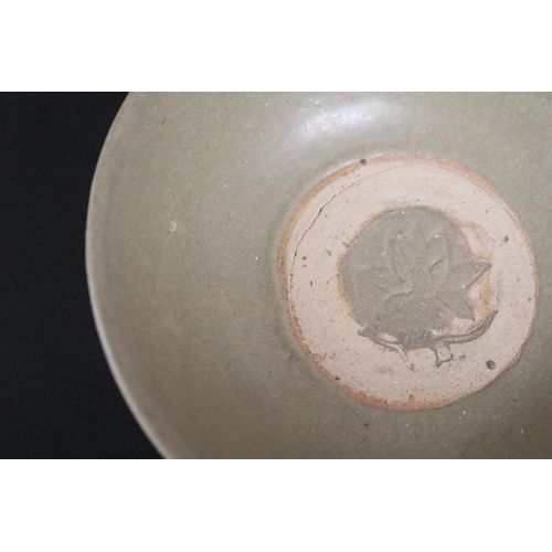 2257 - Early antique Chinese celadon glazed lotus bowl, approx 6.5cm H x 17.5cm Dia