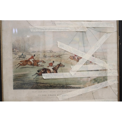 1249 - Two antique English hunting engravings, each approx 42cm x 45cm (AF to glass) (2)