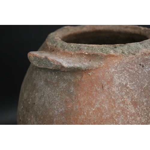 2289 - Antique early 18th century French glazed stoneware twin handled confit pot, approx 28cm H x 24cm Dia