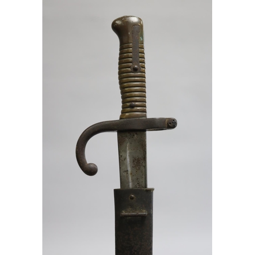 2367 - French Chassepot Model 1866 bayonet with scabbard. Complete and in reasonable to good condition.
