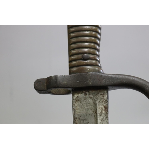 2367 - French Chassepot Model 1866 bayonet with scabbard. Complete and in reasonable to good condition.