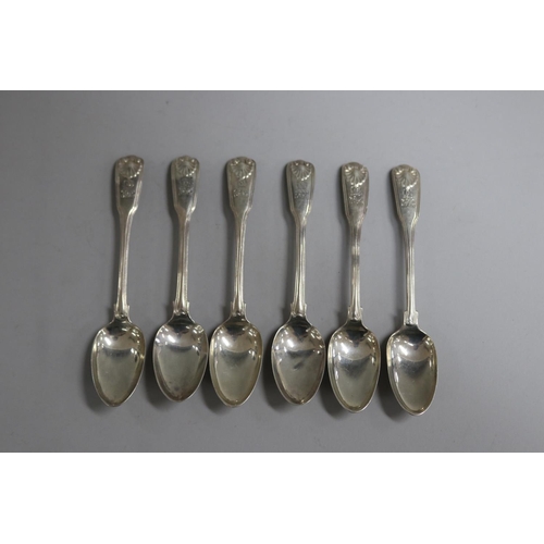 2377 - Set of six William IV fiddle thread and shell hallmarked sterling silver tea spoons by William Chawn... 