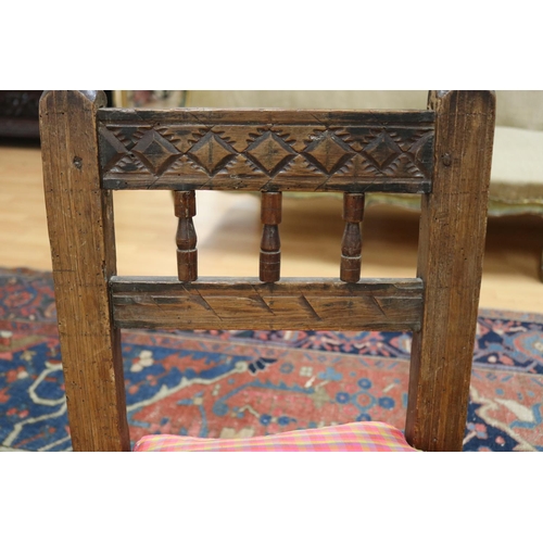 2403 - Two similar antique late 17th century or early 18th century Spanish rush seated chairs, each approx ... 