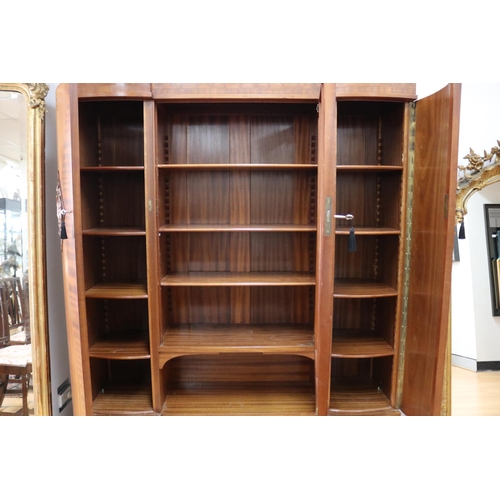 2412 - Antique Austrian Secessionist bookcase with nicely carved owl figures to each side door, fitted cabi... 