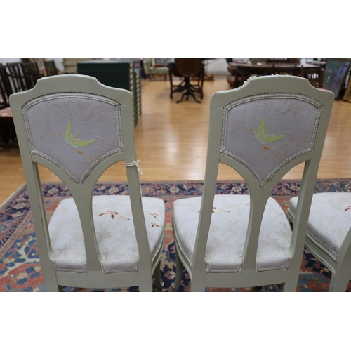 2413 - Set of four Art Nouveau Majorelle salon chairs with white & grey upholstery. Restored in Nancy (4) a... 