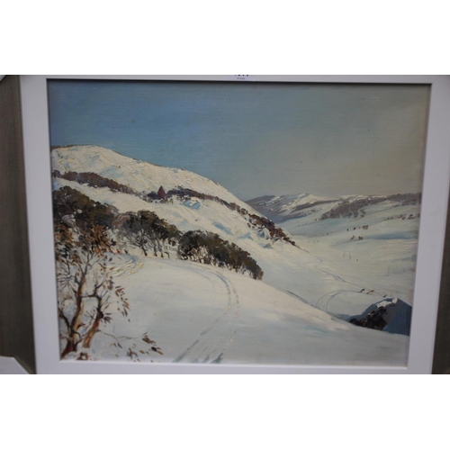 1011 - Allan Grieve (1910-1970) Ski Trails, oil on board, signed lower right, approx 40 cm x 50 cm
