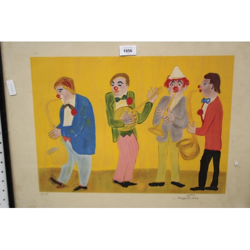 1056 - French- Print of clowns, with seal mark, 2/214, signed lower right, approx 34cm x 47cm